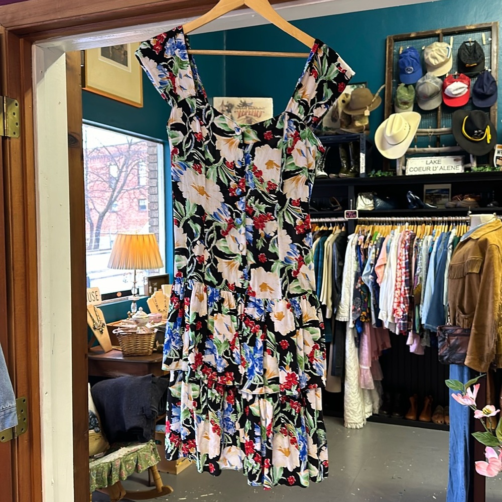 Vintage Gaccina spring floral print drop waist mini dress